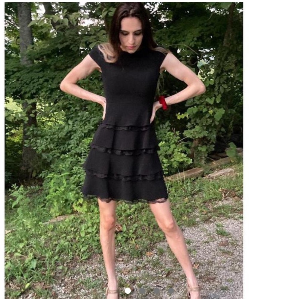 Liz Claiborne Black Goth Lace Ruffle Tier Mini Dress